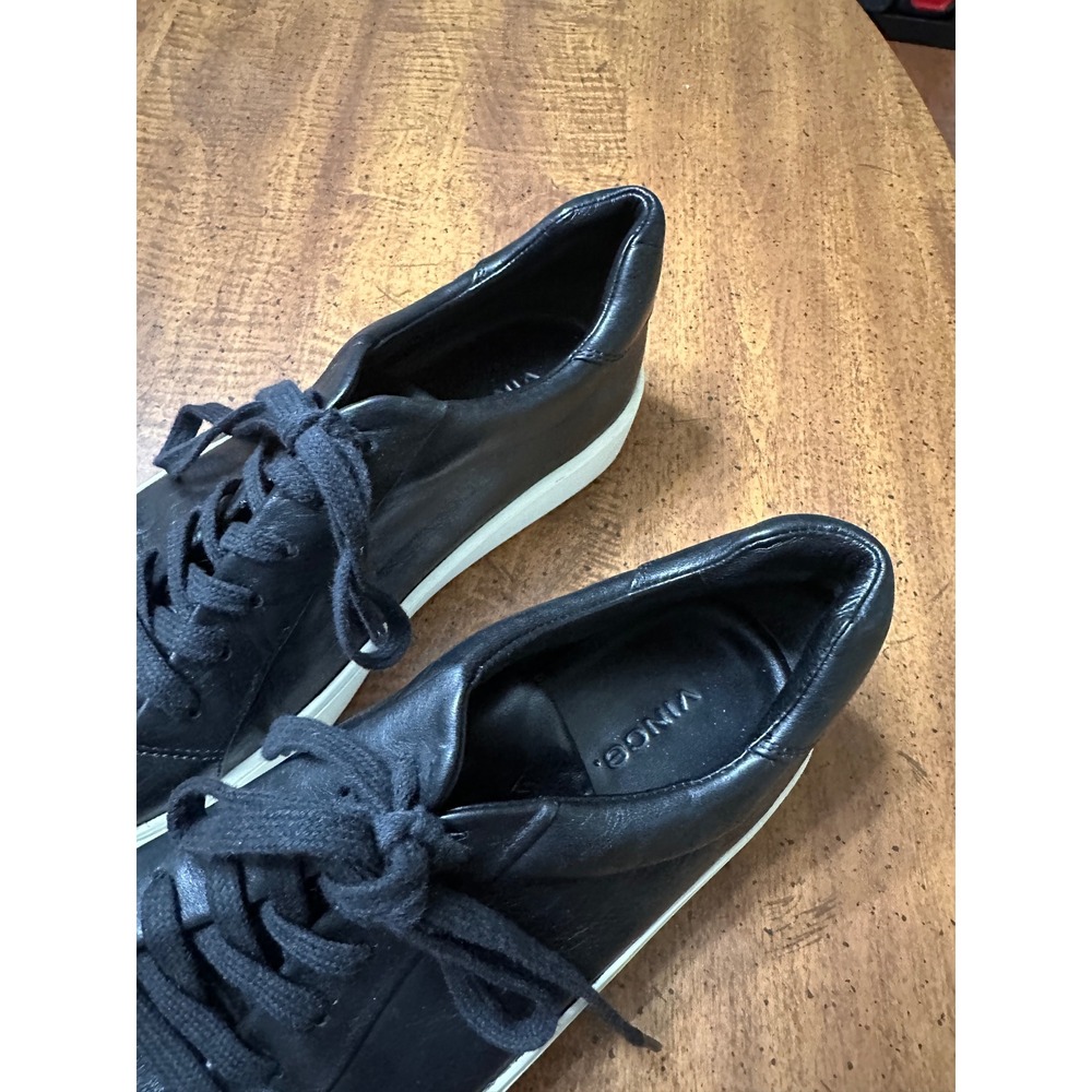 Vince‎ Black Leather Lace Up Low Top Sneakers Women's Size 7.5 - Picture 2 of 7